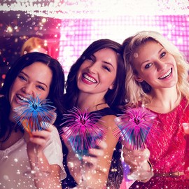 50Pcs Palm Tree Picks, 6 Colours Fireworks Cocktail Sticks Foil Cocktail Accessories for Birthday Wedding Christmas Party Cupcake Fruit Drinks