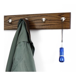 Oak Wall Mounted Coat Rack Singular Style Satin Nickel Hooks 4.5" Ultra Wide (Walnut, 15" x 4.5" with 3 Hooks)
