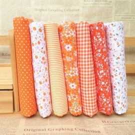 Sluswallow 7Pcs Orange Cotton/Polyester Fabric Bundle Squares Patchwork DIY Sewing Scrapbooking Quilting Floral Dot Pattern Fabric 10" x 10" (25cm x 25cm) Arts, Crafts and Sewing