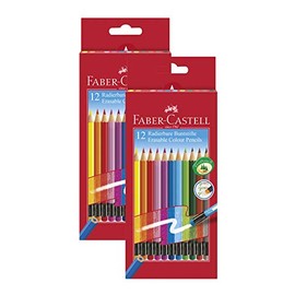 Faber-Castell Erasable Coloured Pencils with Rubber Tip Pack of 12 in Cardboard Case Double Pack