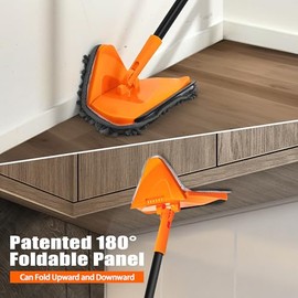 JEHONN JEHONN Wall Mop with Long Handle 80 inches, Upgraded 180 Collapsible Baseboard Cleaner Tool with Squeegee, Ceiling Duster with 3 Microfiber and 3 Chenille Pads for Cleaning Window, Cabinet (Orange)