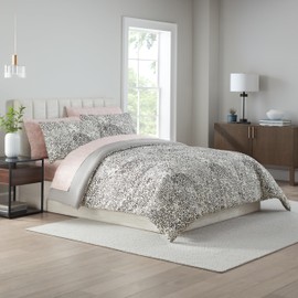 Nine West Layla 7 Piece Leopard Printed Texture Bedding Set, Luxurious All Season Bedding Including Comforter, Sheets, Pillow Shams & Cases, Full, Black/White