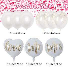 Aooduerl 9 Piece Bridal Couple Balloons Wedding Decoration, Mr & Mrs Balloons, White Gold Wedding Balloons, Love Wedding Balloons Set, for Wedding, Anniversary, Wedding, Marriage Proposal Party