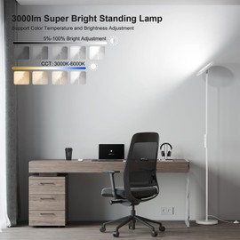 SUNMORY Floor Lamps for Living Room, 32W/3000LM Super Bright LED Floor Lamp with Remote Control, 69" Tall Standing Lamp with Stepless Dimmable, Modern Torchiere Corner Lamp for Bedroom, Office White