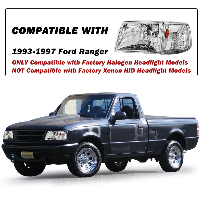 SOCKIR Headlight Assembly Replacement for 1993-1997 Ford Ranger Headlights +