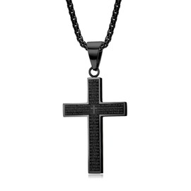 Stainless Steel Cross Necklace for Men, Cross Pendant Necklace with Chain 60cm, Black Necklace, Gift for Birthday/Christmas/Easter/Thanksgiving Day(lightfast & sweatproof)