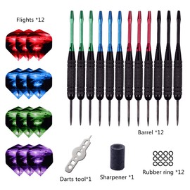 22g Steel Tip Darts Set,12 Pcs Professional Darts Set with Aluminum Shafts, Flights, Barrels, Rubber Rings, Tool, Sharpener,Suitable for Beginners Indoor Game and Bar