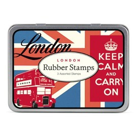 Cavallini & Co. London Designed Wooden Rubber Stamp Set in a Tin - Assorted (Pack of 3)