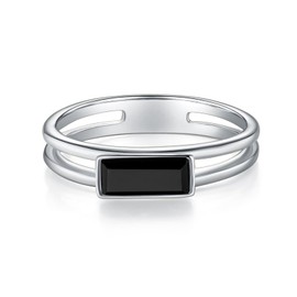 MINDDHA Silver Rings|Black Onyx Rings|14K White Gold Plated Rings For Women| Wedding Band|Silver Rings for Women 4mm Band Size 11