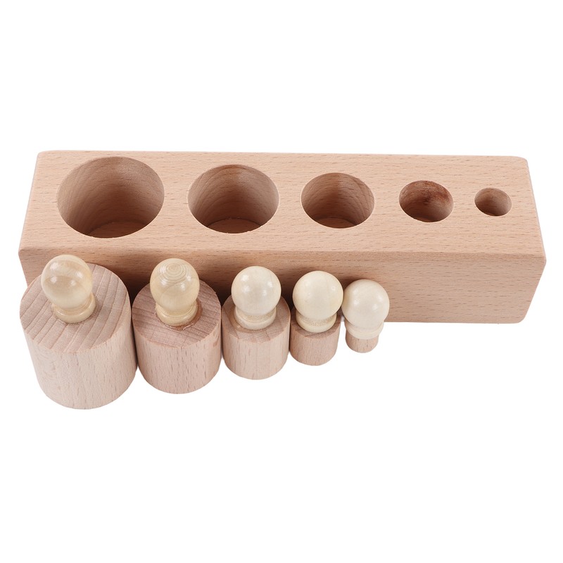 Cylinder Socket Toy Beech Wood Educational Knobbed Cylinders Blocks for