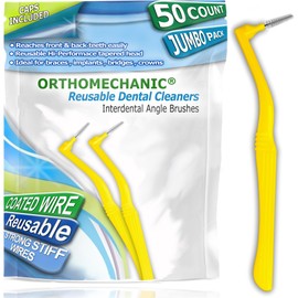 Orthomechanic Interdental Brush Angle Cleaners - Jumbo Pack (50 Brushes) (Wide) - Remove Plaque - Toothpick