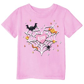 Little Girls Heart Shirt Boo Spider-Web Tops Toddler Cute Bat Pattern Princess Party T-Shirt Gift for 7 Years, Pink
