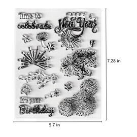 Christmas Fireworks Dandelion Clear Stamps for Card Making Decoration DIY Scrapbooking, Happy New Year Birthday Silicone Transparent Seal Clear Stamps for Embossing Album Decor Craft.