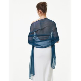 BEAUTELICATE Women's Stole Crepe Scarf for Evening Dress Sheer Lightweight Wrap Summer for Bride Festive Wedding, Teal-blue