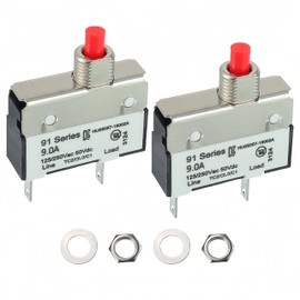 EPLZON 9A 9 Amps 125/250V AC 50V DC Manual Reset Push Button Thermal Circuit Breaker Overload Protection Quick Connect Terminals Switch for Upright Vacuum Cleaner(2Pack)