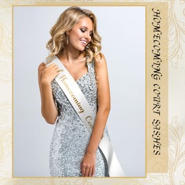 12 Pcs Homecoming Court Sashes Satin Sash with Gold Print Sashes for Pageants Homecoming Party School Dance Graduation Party Wedding Birthday Decorations Accessories (White)