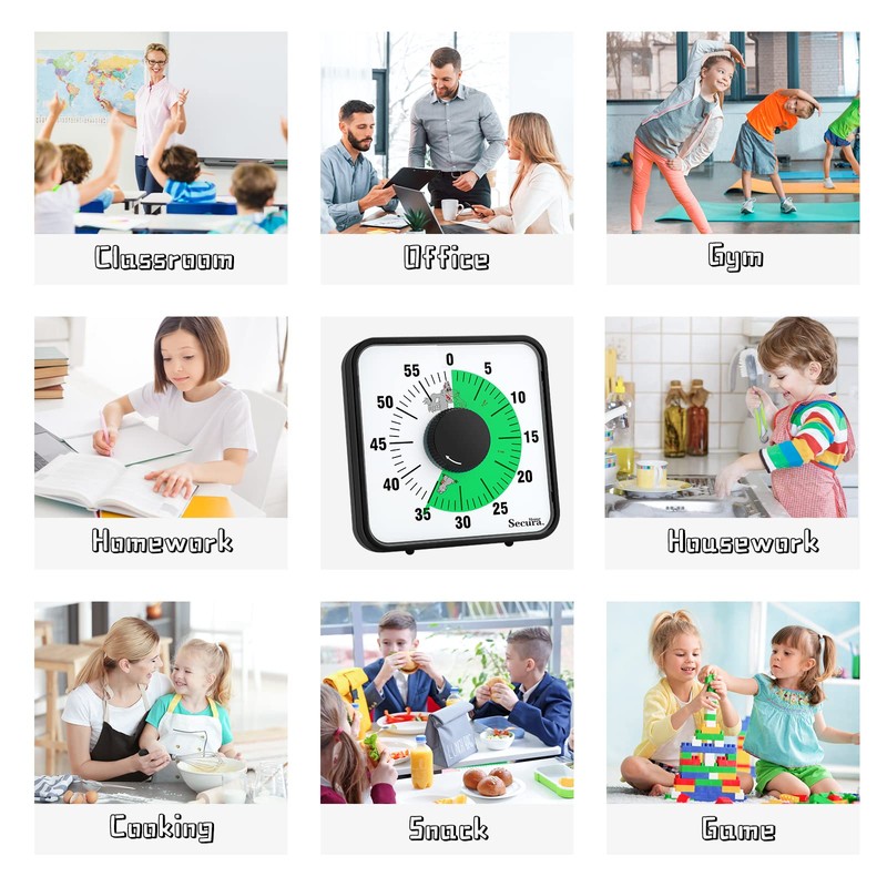 Secura Home 7.5 Inch Visual Timer, 60 Minute Oversize Countdown