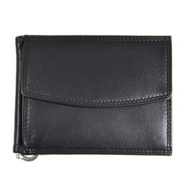 Jockey Club Real Leather Dollar Clip Money Clip Wallet with Coin Compartment Credit Card Holder with RFID Protection Nappa Leather Black, black, money clip