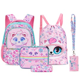 Amythe School Bag Girls 1st 3rd Grade Set 5 Pieces Kids Backpack Primary School Lightweight Cartoon Design Fashion Satchel School Bag Sets for Kids, Pink Model 2, Backpack Backpacks