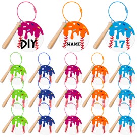 Hennchi 15 Set Ice Cream Baseball Keychain with Mini Wooden Bat, Acrylic Luggage Backpack Tags for Baseball Theme Party Team Gifts Travel Bag Suitcase