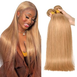 27 Bundles Human Hair Honey Blonde Bundles 27 Straight Human Hair 3 Bundles 18 20 22 inch Double Weft Healthy Ends Hair Soft Blonde Human Hair Bundle for Black Women