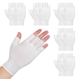 5 Paar UV Handschuhe Nägel, Halbfinger UV-Schutz Handschuhe, Weiße Baumwollhandschuhe, Weich Schutzhandschuhe, Dünne Fingerlose Baumwollhandschuhe für Autofahren Maniküre Golfen Angeln und Radfahren
