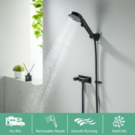 Beiyi RV Shower Faucet, Matte Black Metal Camper Shower Faucet with Hose and Shower 4" RV Outside for Travel Trailer, Camper, Motorhome