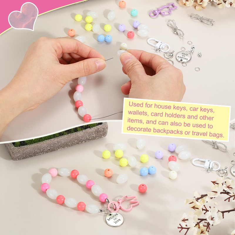 sourcing map Wristlet Keychain, Acrylic Beaded Key Ring Car Keychain