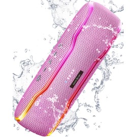 ERKEISEHN Bluetooth Speaker, IPX7 Waterproof Wireless Speakers, Flashing Light, 25W Super Bass, 24H Playtime, Stocking Stuffers White Elephant for Adults, TWS Pairing, Beach Vacation Essentials, Pink