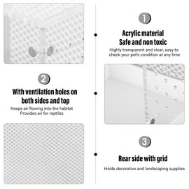 Qukaim Tarantula Habitat Box Reptile Terrarium Tank, Acrylic Highly Transparent Clear Habitat for Leopard Gecko, Snake, Frog, 50 x 30 x 30 cm, Reptile Tank