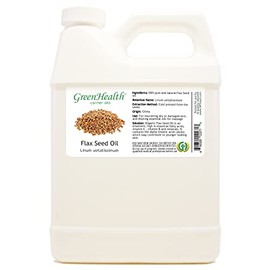 GreenHealth Flaxseed Oil 32 fl oz – 100% Pure & Natural Carrier Oil, Cold Pressed, Bulk Size for DIY Skincare, Hair Care, Massage & Essential Oil Blends – Plastic Jug