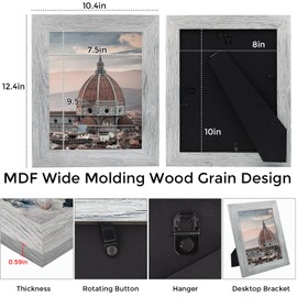 Golden State Art, 8x10 Picture Frame - Country Wood Grain Style - Tabletop Display, Back Hangers for Wall Display - Great for Photos, Gift, Pictures, Wedding, Portraits (2 Pack, Grey)