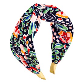 QDTK Flower Headbands Floral Twist Headbands Fashion Fabric Knot Wide Hairbands Spring Summer Floral Hair Bands Bandana Hair Accessories for Autumn Holiday(Dark Blue)