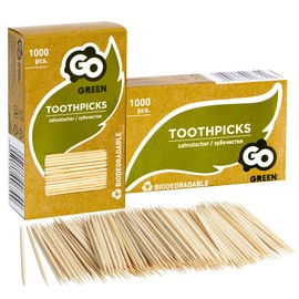 GoDan | Premium Bamboo Wooden Cocktail Toothpicks | Multiple Uses - Cocktail Sticks, Tooth Picks Sticks, Olive Picks, Food Picks, Tooth Picks, Fruit Sticks and Art & Craft | Large Package 1000 PCS