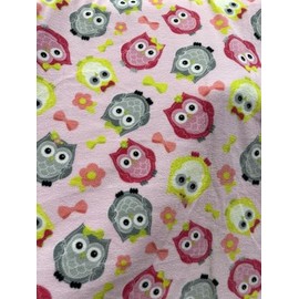 Yellow Funny Owls on Gray Color and on Pink Color Anti Pill Fleece Fabric-Width 58 Inches-Sold by The Yard (Pink)