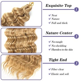 Datanala Ocean Wave Crochet Hair 24inch Deep Wave Curly Crochet Hair 3packs Deep Curly Braiding Hair Extensions Long Braids Deep wave Synthetic hair for Black Women (27#, 24Inch,Pack of 3)