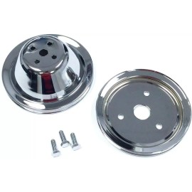 Unbranded Small Block Chevy Chrome Steel Short Water Pump 1 Groove Pulley Kit Set SBC  350