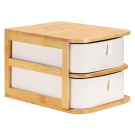 Navaris Bamboo Make-Up Organiser - Storage for Cosmetics - Organiser System with 2 Drawers - Storage Box for Bathroom or Dressing Table