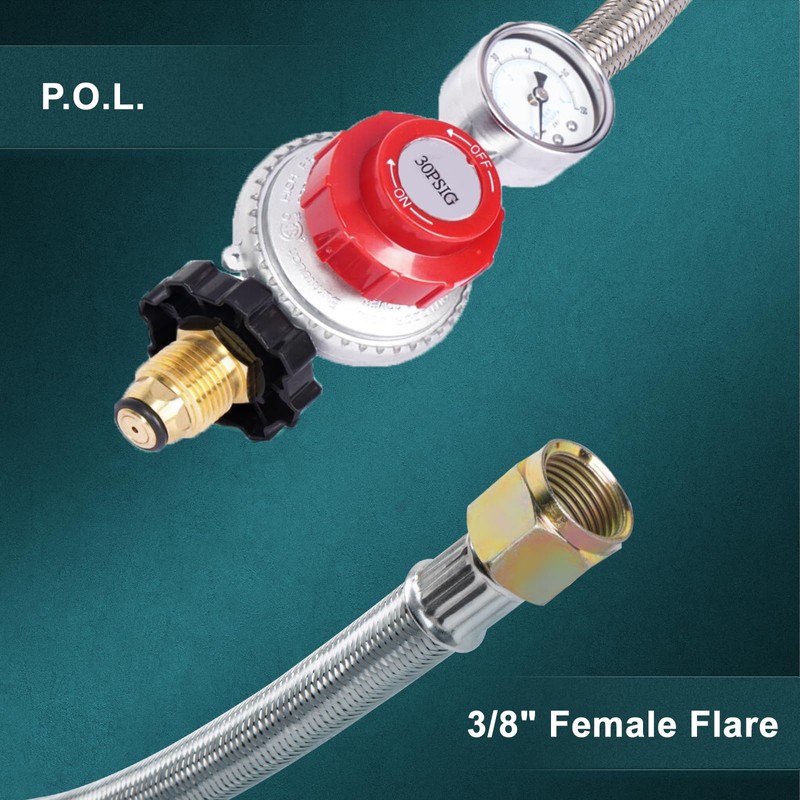 GASPRO High Pressure Propane Regulator with 12FT Braided Hose, 30-PSI