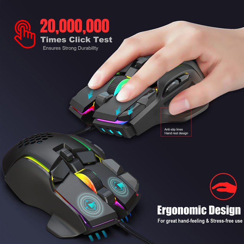 RGB Gaming Mouse 12800 DPI Gaming Mouse Optical Wired with