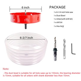 6inch Hole Saw and Accessories Dust Bowl 2PCS Set,LAIWEI Hole cutteer dust Collector for All Drill Bits up to 125mm Cutting Diameter