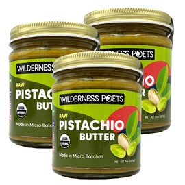 Wilderness Poets, Organic Pistachio Butter - 3 Pack (8 Ounce) - Raw, 100% Organic Pistachio - Perfect for Dubai Chocolate Bar Desserts with Kataifi or Savory Creations - Unsweetened, California-Grown