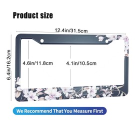 HOSNYE Magnolia License Plate Frame Black 2 Pcs Watercolor Flowers Metal Cute Licenses Plates Frames Licenses Plate Covers Car Tag Frame for Women Men US Vehicles, 12 x 6 Inch