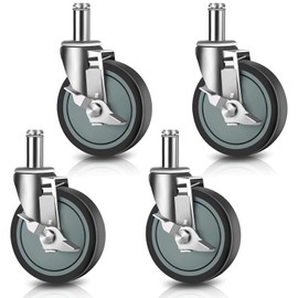 Besitu 4 inches Casters for Wire Shelving Racks, Heavy Duty Metro Rack Wheels with Brake Set of 4 Stem Casters Scaffolding Wheel Replacement (.864" x 2-3/16")