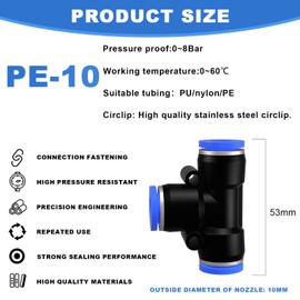 Pack of 15 10 mm OD Pneumatic Plug Connector, 3-Way T-Pieces Quick Fittings Plastic Pipe PE Air Line Adapter, Push in Connect Pneumatic Fitting (PE - 10 mm - 15 Pieces)