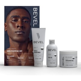 Bevel Skin Care Set for Men - Includes Face Wash with Tea Tree Oil, Glycolic Acid Exfoliating Pads, and Lightweight Face Moisturizer, Helps Treat Blemishes, Bumps and Discoloration