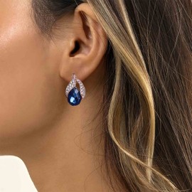 Inateannal Vintage Sapphire Crystal Earrings Blue Cz Teardrop Earrings Blue Sapphire Drop Earrings Gold Rhinestone Stud Earrings Jewelry for Women and Girls