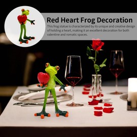 Juliahestia Frog Figurine Home Decor Gift for Women Mom Girl Collectible Statue Office Desk Table Shelf Funny Holding Red Heart Small Valentines Day Decorations Room Decor Ornament