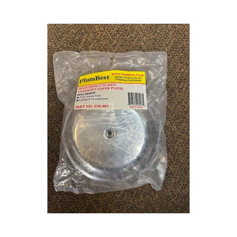 Jones Stephens Bell Cleanout Cover Plate Plastic Chrome #14 1-3/8