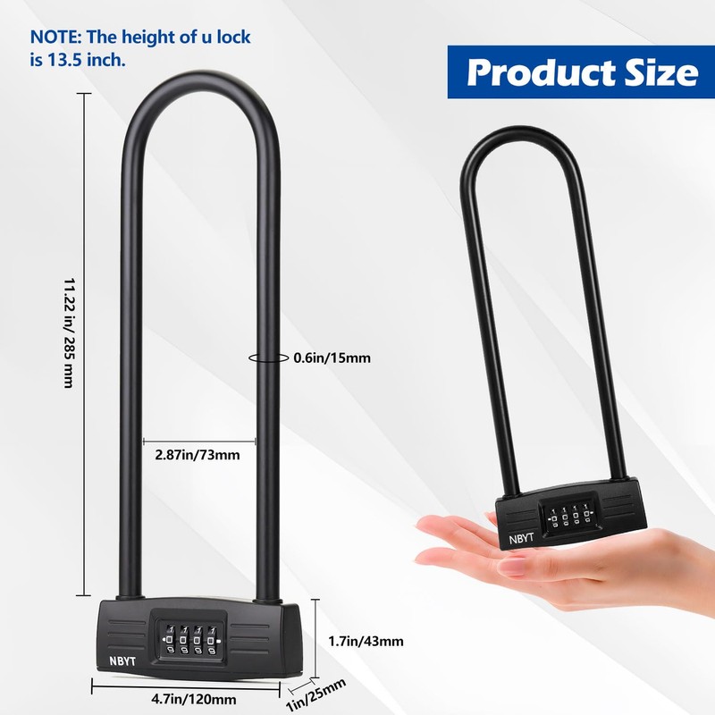 Lawnize Bike Lock u Lock Combination,Resettable Code,Long Shackle,Heavy Duty Padlock